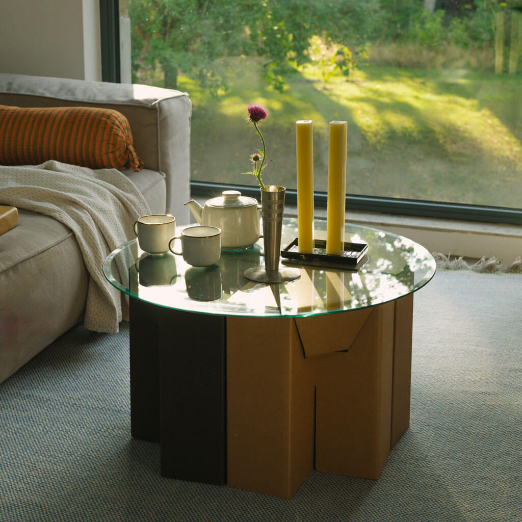 RIAB cardboard stool black and natural cardboard as side table