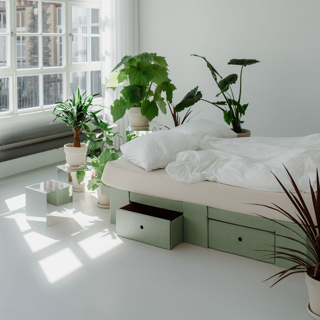 ROOM IN A BOX GRID storage family bed in sage with drawers