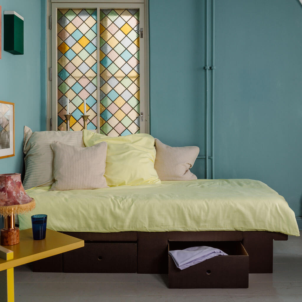 ROOM IN A BOX GRID Bed storage bed black with drawers, mattress and bed linen