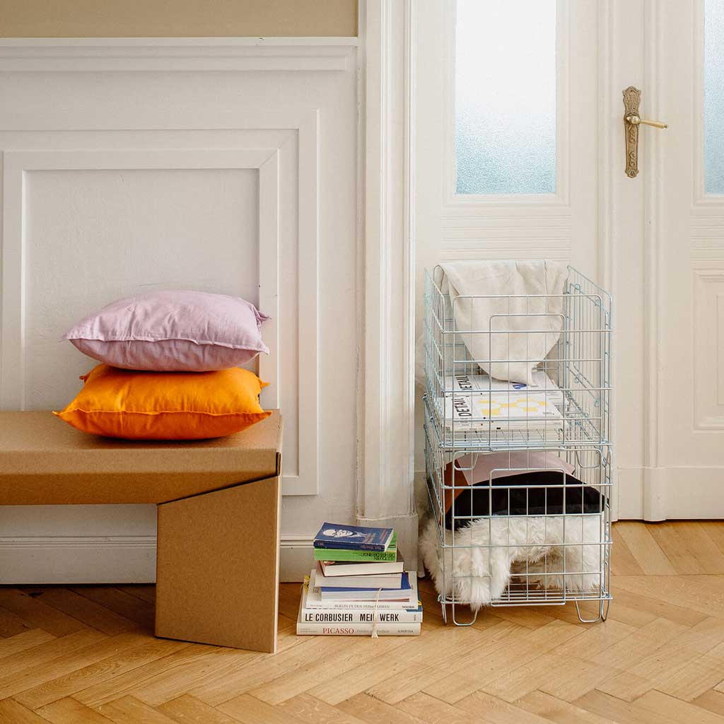 sustainable cardboard bench in the hallway