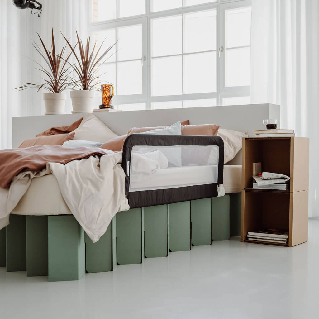 RIAB family bed made of corrugated cardboard in sage