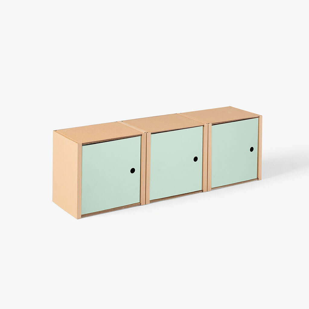 ROOM IN A BOX modular shelving system shelf 1x3 with sage doors