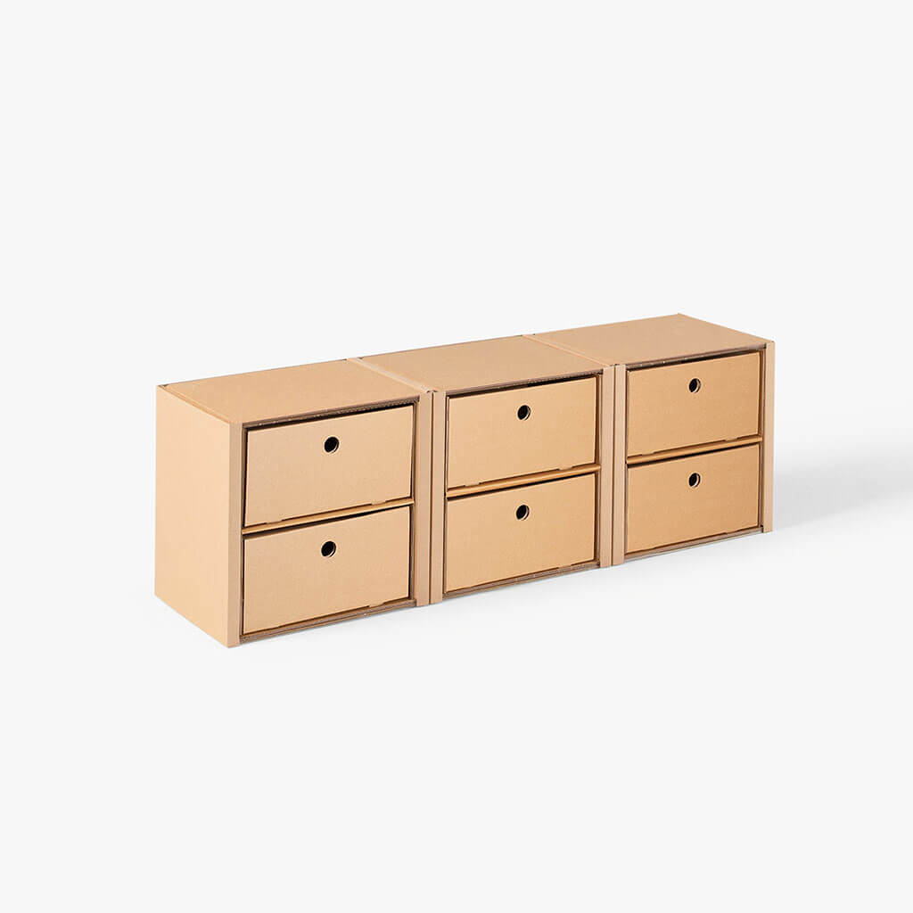 ROOM IN A BOX modular shelving system shelf 1x3 with natural drawers
