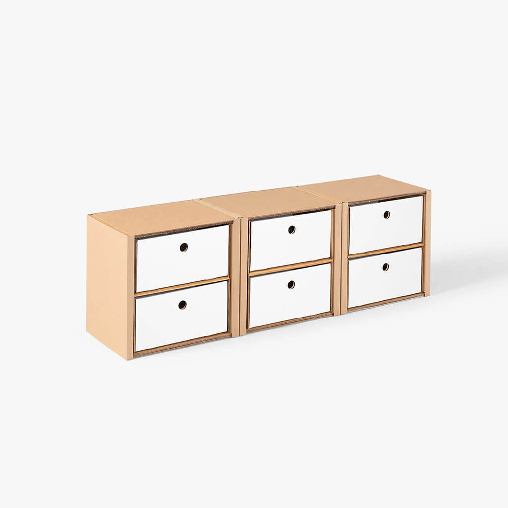 ROOM IN A BOX modular shelving system shelf 1x3 with white drawers