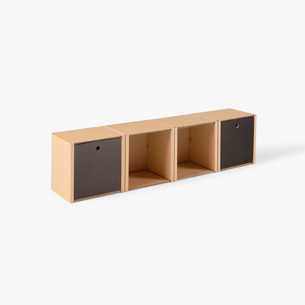 ROOM IN A BOX modular shelving system shelf 1x4 with 2 black drawers