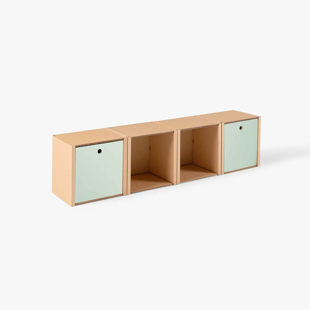 ROOM IN A BOX modular shelving system shelf 1x4 with 2 sage drawers