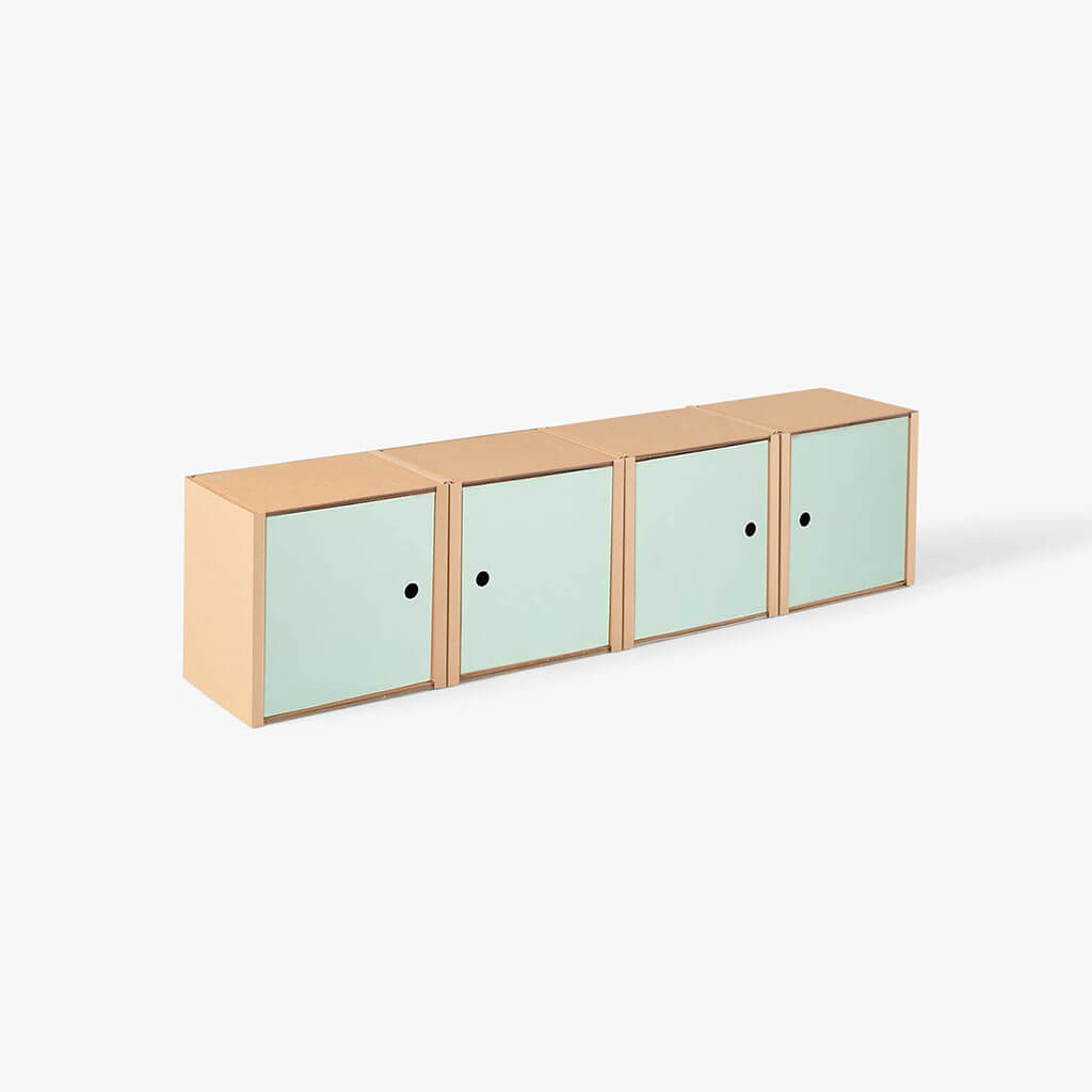 ROOM IN A BOX modular shelving system shelf 1x4 with 4 sage doors