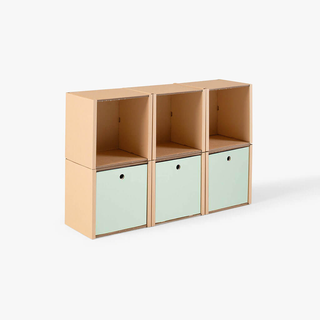 ROOM IN A BOX modular shelving system 2x3 with sage drawers