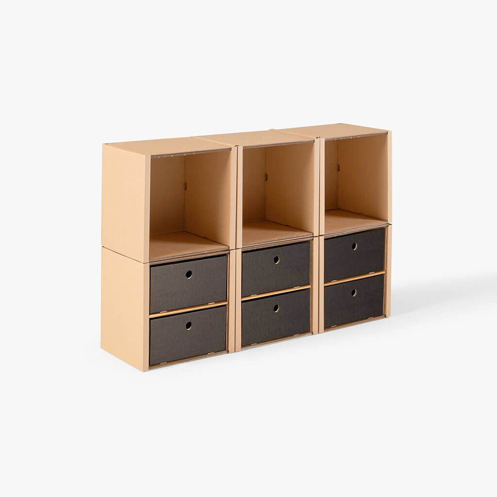ROOM IN A BOX modular shelving system 2x3 with black double drawers