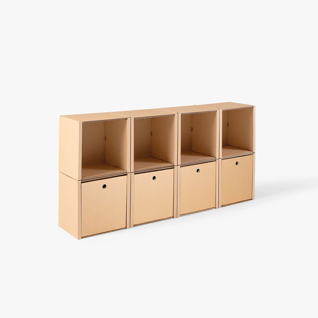 ROOM IN A BOX modular shelving system shelf 2x4 with 4 drawers natural