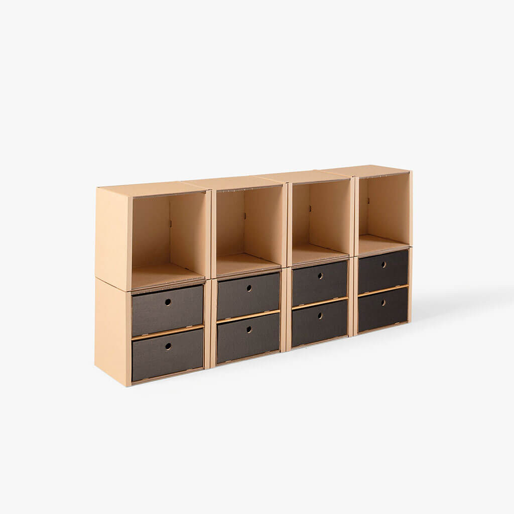 ROOM IN A BOX modular shelving system shelf 2x4 with 4 double drawers black