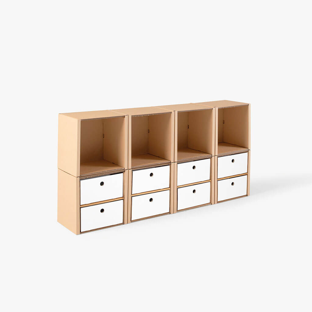 ROOM IN A BOX modular shelving system shelf 2x4 with 4 double drawers white