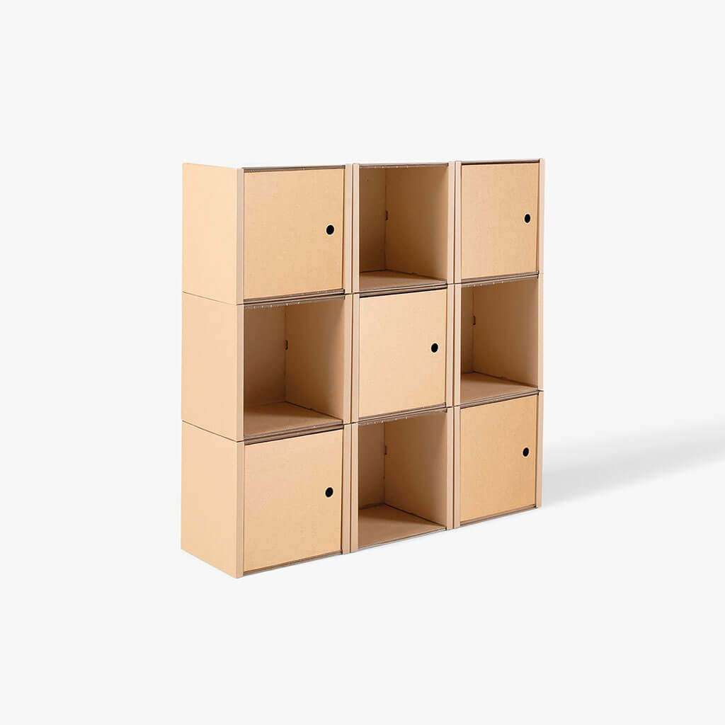 ROOM IN A BOX modular shelving system shelf 3x3 with 5 natural doors