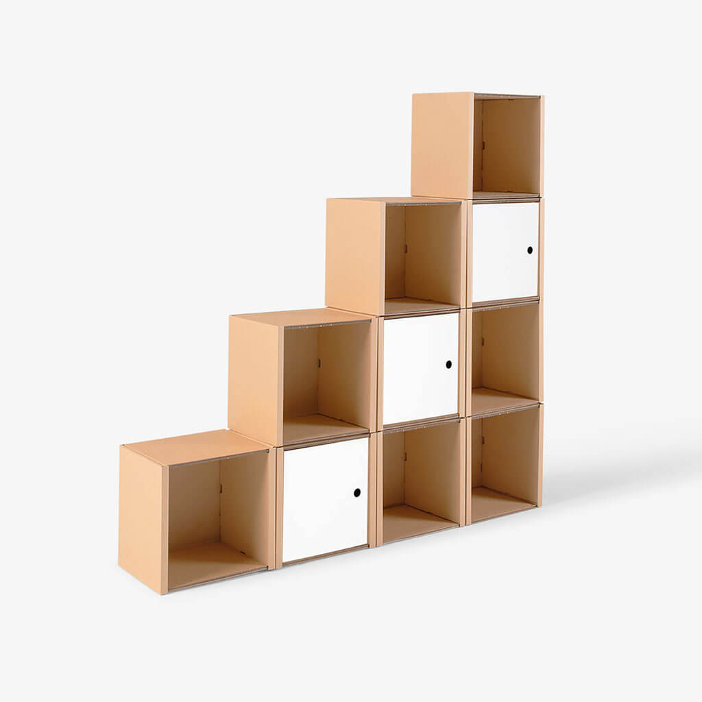 ROOM IN A BOX modular shelving system stair shelf large with 3 doors white