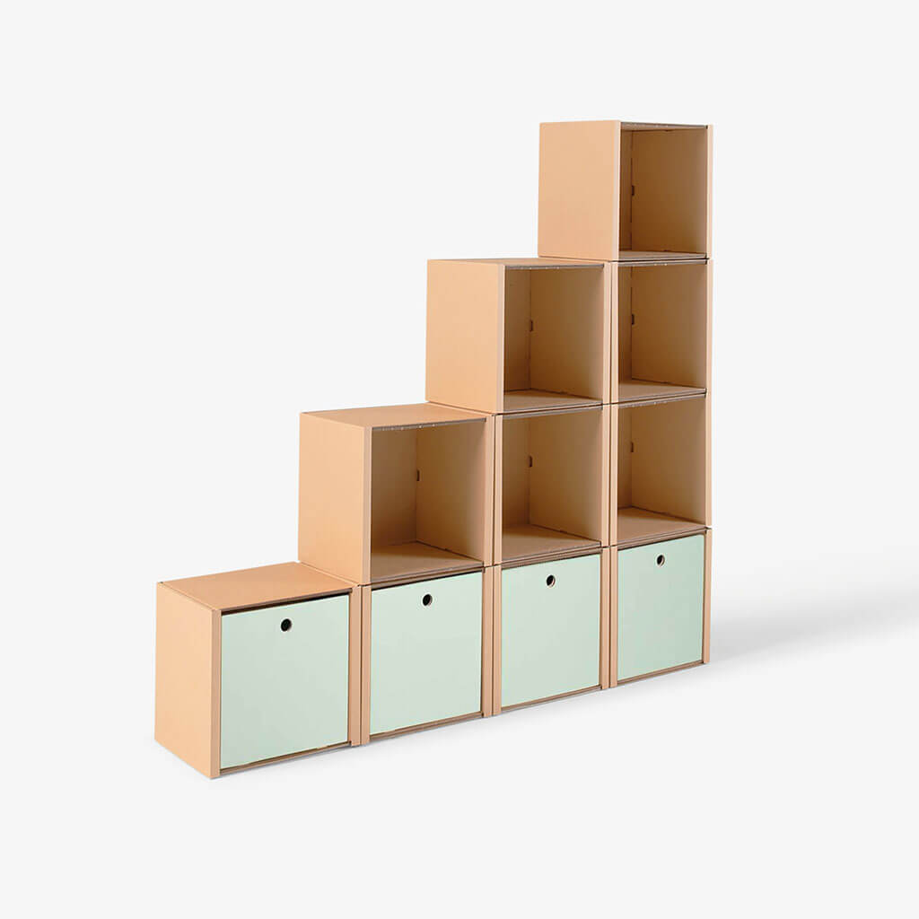 ROOM IN A BOX modular shelving system stair shelf large with 4 drawers sage