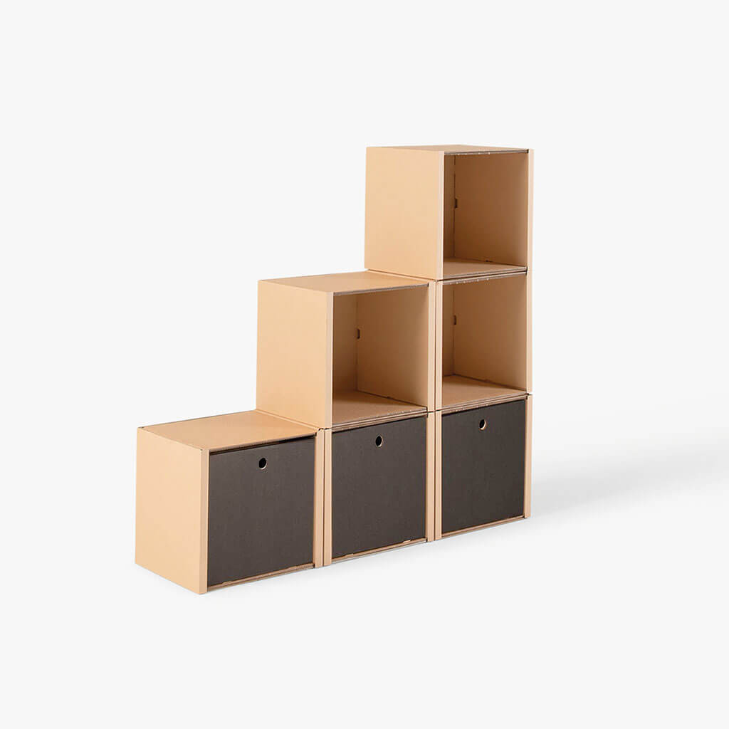 ROOM IN A BOX modular shelving system stair shelf small with 3 drawers black
