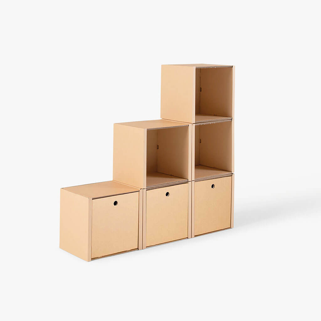 ROOM IN A BOX modular shelving system stair shelf small with 3 drawers natural
